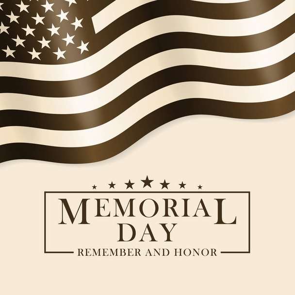 Memorial Day tausta Yhdysvaltain lipun ja kirjoituksella. Mustavalkoinen malli Memorial Day suunnitteluun. Memorial Day tausta retro tyyliin. Vektori
. - Vektori, kuva
