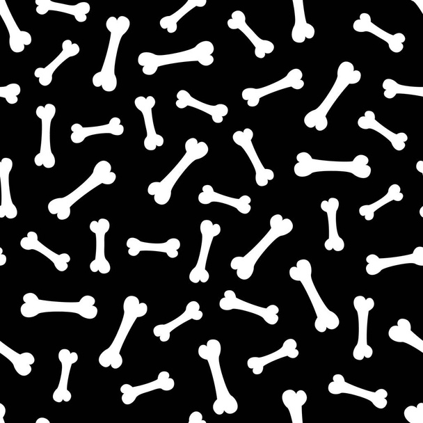Seamless pattern with bones on the black background. - Vector, Image