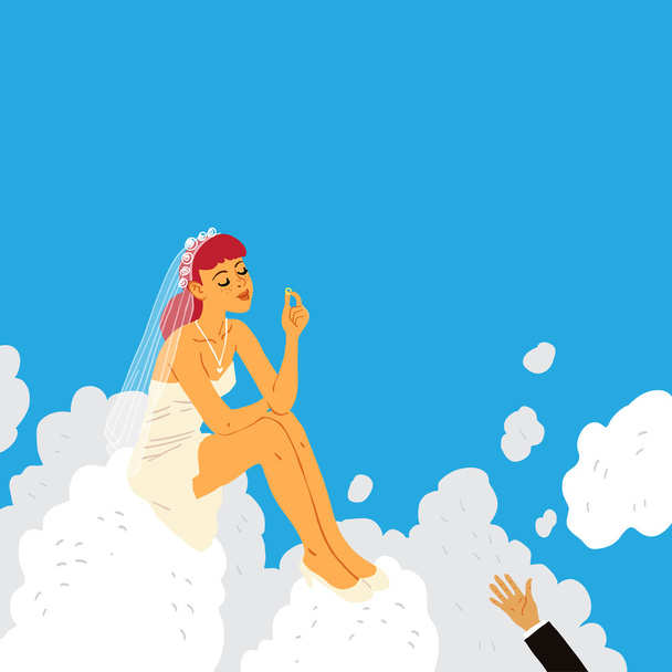 Bride Dreaming On a Cloud - Vector, Image
