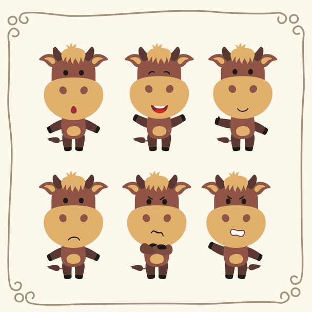 set of charming cartoon characters of cows with different emotions - Vettoriali, immagini