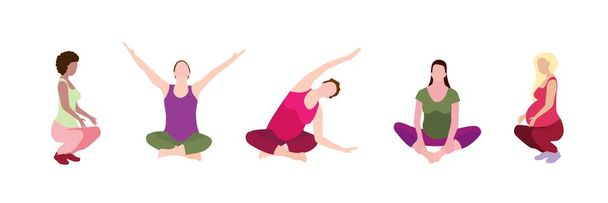 Les femmes enceintes exercent le yoga dans un style de dessin animé moderne
. - Vecteur, image