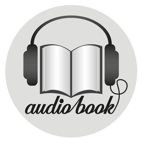 kerek hangoskönyv ikon fülhallgatók és papír könyv - Vektor, kép