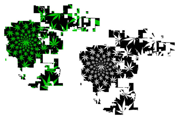Polarlicht-Stadt - Karte soll Cannabis-Blatt entwerfen - Vektor, Bild