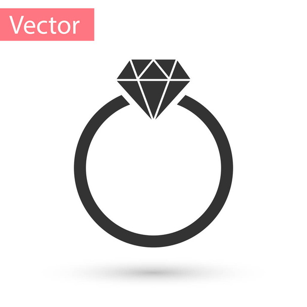 Icono de anillo de compromiso Grey Diamond aislado sobre fondo blanco. Ilustración vectorial
 - Vector, imagen