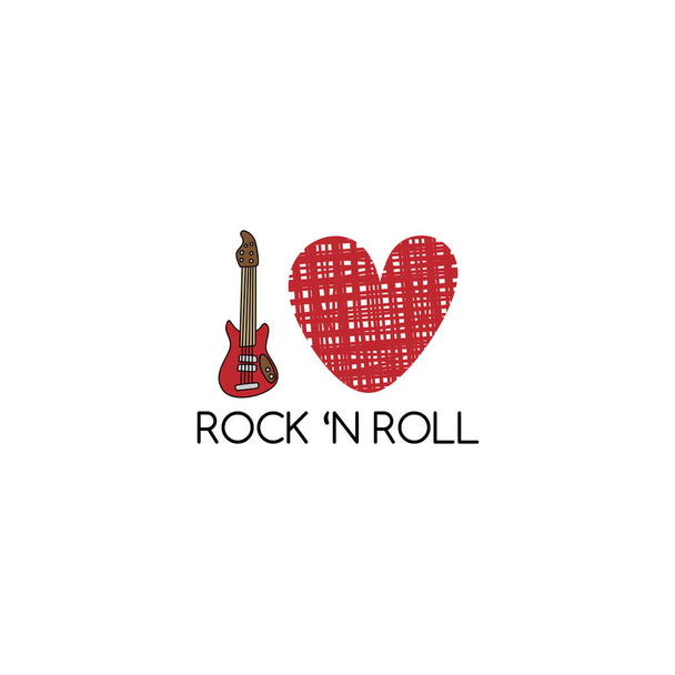 я люблю рок-н-рол плакат з гітарою і серцем
 - Вектор, зображення
