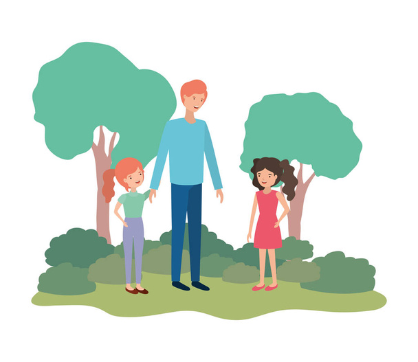 man met kinderen in landschap avatar - Vector, afbeelding