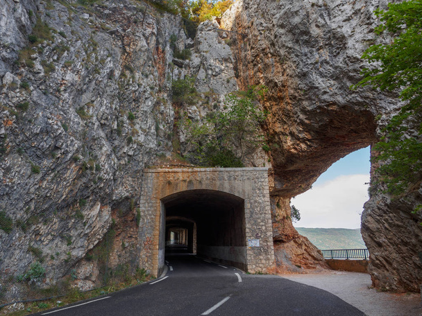 One of the tunnels running through the rocks on the Gorges du Ve - Fotoğraf, Görsel