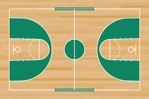 木目テクスチャの backgro 上の線が付いているバスケット ボール裁判所床 - ベクター画像