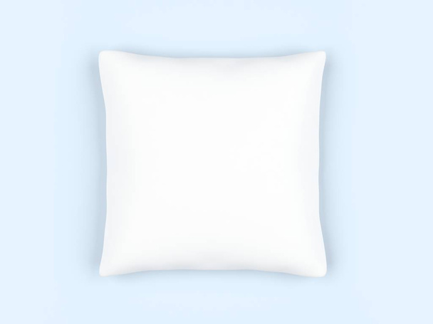 Almohada cuadrada blanca aislada sobre fondo azul. ilustración 3d
.  - Foto, Imagen