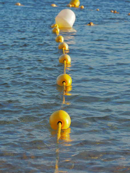 A close-up of several buoys in the water. - Photo, Image