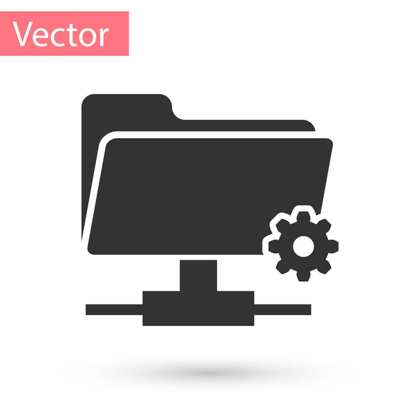 Grey FTP settings folder icon on white background. Concept of software update, transfer protocol, router, teamwork tool management, copy process. Vector Illustration - Vektor, kép