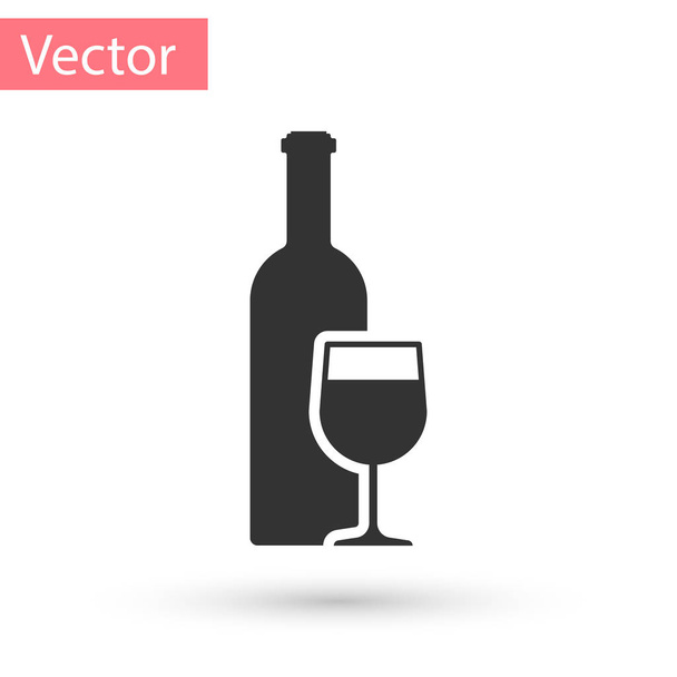 Grey wijn fles met wijnglas pictogram geïsoleerd op een witte achtergrond. Vectorillustratie - Vector, afbeelding
