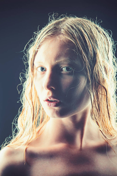 Girl looks like albino she has white skin and blond hair - Fotoğraf, Görsel