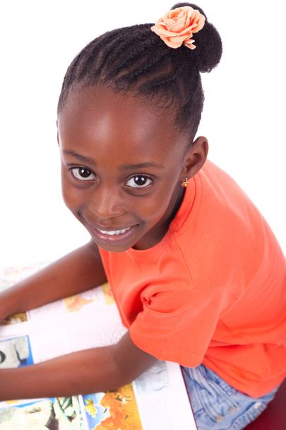 Cute black african american little girl reading a book - African - Foto, Imagen