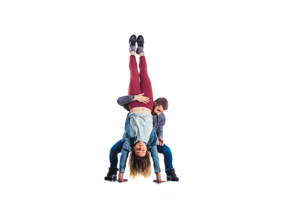 Two people exercisie gymnastics - Fotoğraf, Görsel