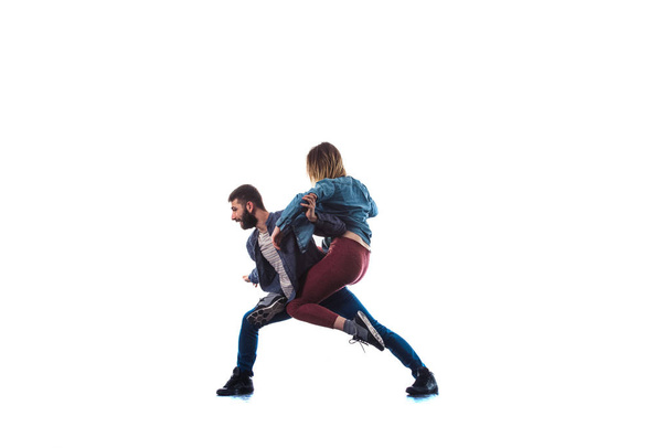 Girl and boy doing breakdance - Photo, Image