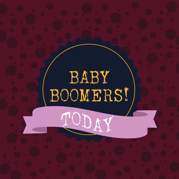 Käsikirjoitus Baby Boomersista. Business valokuva esittelee kuka on syntynyt vuosina jälkeen toisen maailmansodan Color Seal tarra Jagged Edge ja varjostettu nauha Strip
. - Valokuva, kuva