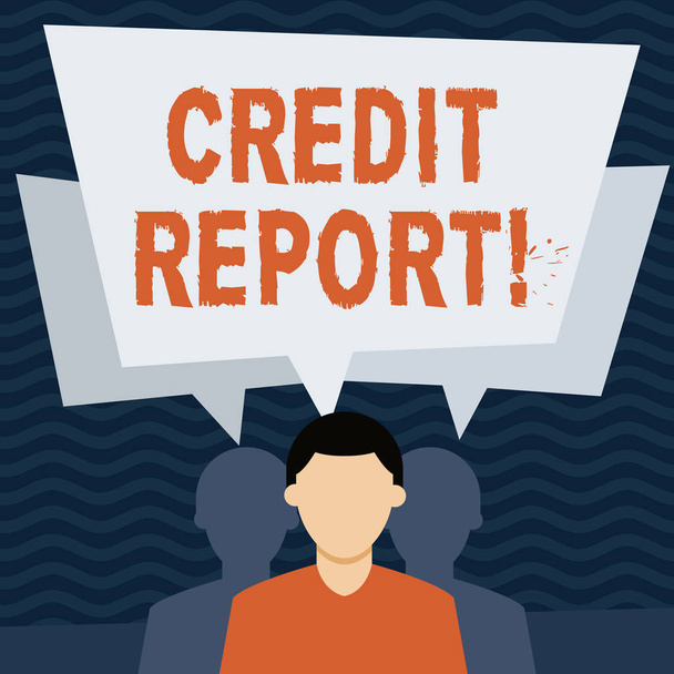 Handwriting text Credit Report. Concept meaning detailed report individuals history prepared by credit bureau Faceless Man has Two Shadows Each has Their Own Speech Bubble Overlapping. - Fotoğraf, Görsel