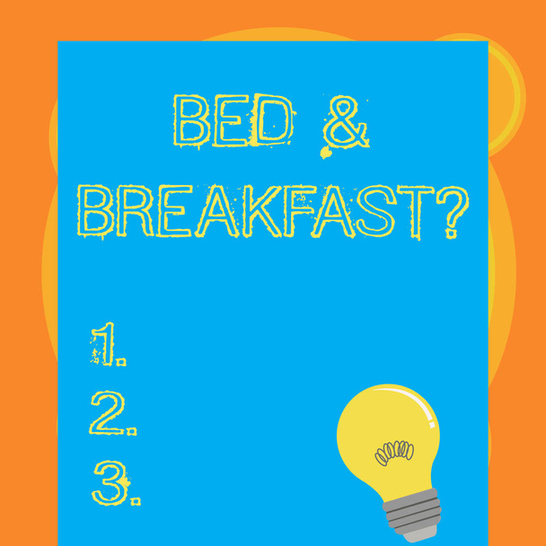 Írás jegyzék bemutatás kérdés Bed And Breakfast. Üzleti fénykép bemutató leírni szinten vendéglátóipari a következő szerepel: az árak fény-izzó, izzólámpa belsejében pihenő üres színes papírra. - Fotó, kép