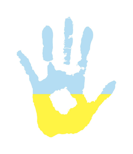 vector handprint in the form of the flag of Ukraine. blue and yellow color of the flag - Διάνυσμα, εικόνα
