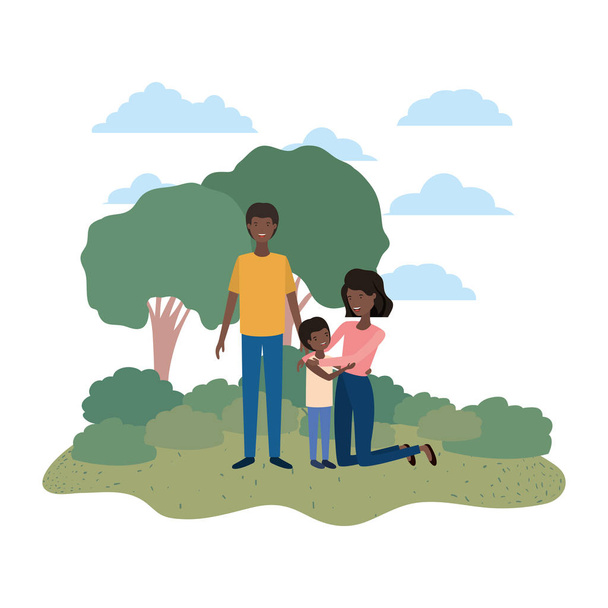pareja de padres con hijo en paisaje avatar
 - Vector, Imagen