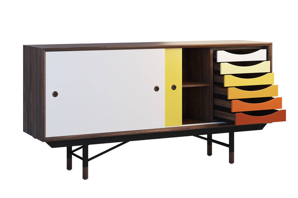 Sideboard with retractable shelves on the legs. 3d render - Photo, Image