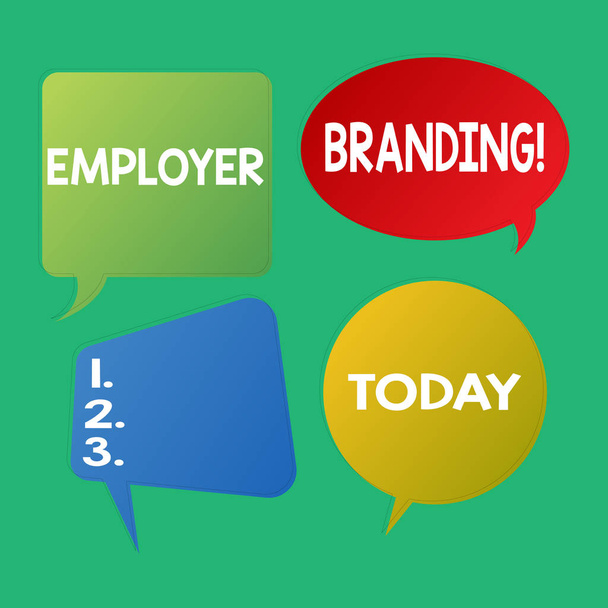Word pisanie tekstu Employer Branding. Koncepcja biznesowa dla procesu promowania firmy wybór grupy docelowej pożądanego puste naklejki w różnych kształtów i kolorów dla wielu Chat. - Zdjęcie, obraz