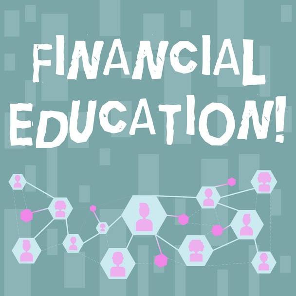 Handwriting text Financial Education. Concept meaning allows individual make decisions with fnancial resources Online Chat Head Icons with Avatar and Connecting Lines for Networking Idea. - Photo, Image