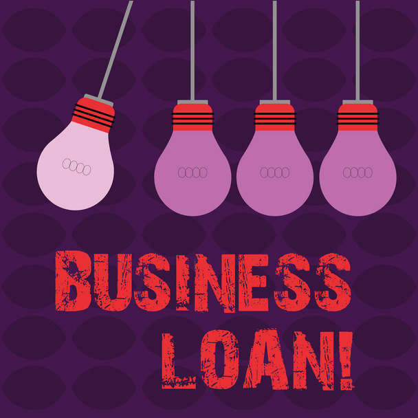 Conceptual hand writing showing Business Loan. Business photo text creation of debt which will be repaid with added interest Color Pendant Bulb Hanging with One Different Shade Lightbulb. - Photo, Image