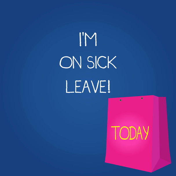 Text sign showing I M On Sick Leave. Conceptual photo absence from work school permitted because of illness Color Gift Bag with Punched Hole but Without Handle on Twotone Blank Space. - Photo, Image