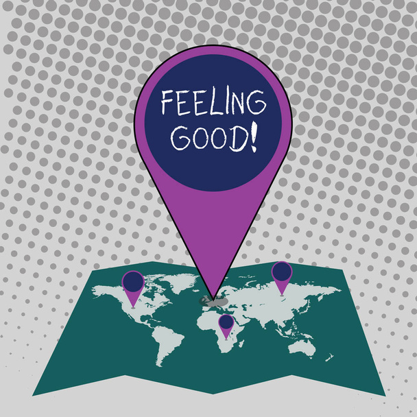 Handwriting text Feeling Good. Concept meaning causing happy positive feelings about life have satisfaction Colorful Huge Location Marker Pin Pointing to an Area or GPS Address on Map. - Photo, Image