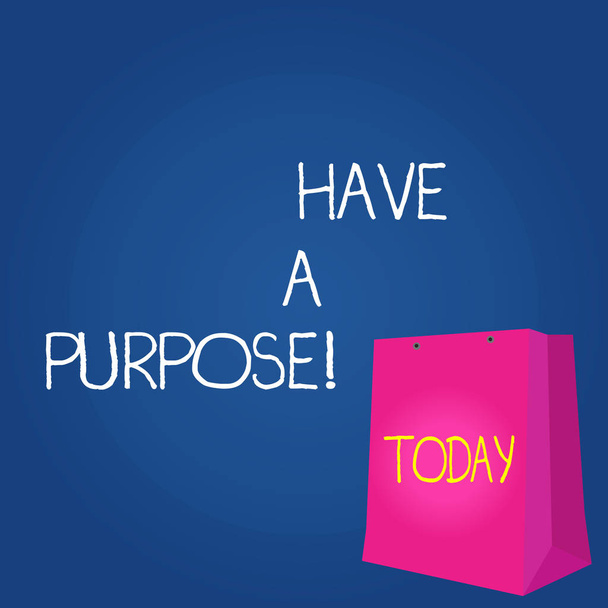 Text sign showing Have A Purpose. Conceptual photo you have aim or intention in mind do it with determination Color Gift Bag with Punched Hole but Without Handle on Twotone Blank Space. - Photo, Image