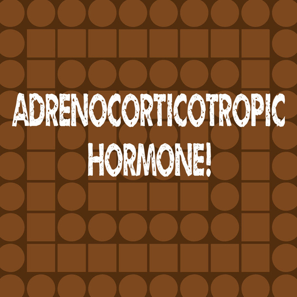 Word tekst intoetsen Adrenocorticotropic hormoon. Businessconcept voor hormoon afgescheiden door de hypofyse cortex combinatie van Brown vierkanten en cirkels vormen concentrische stijl patroon. - Foto, afbeelding