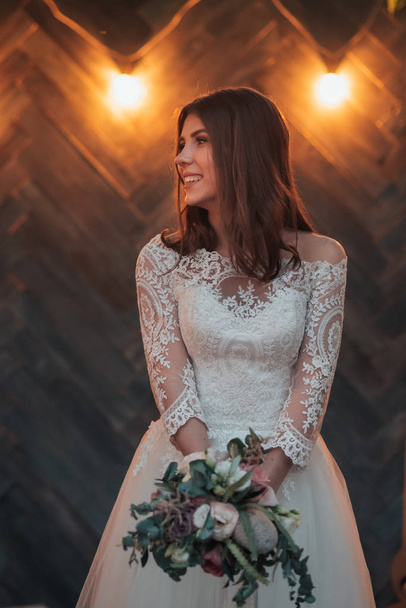 Wedding photography in rustic style emotions of the bride on the - Фото, зображення