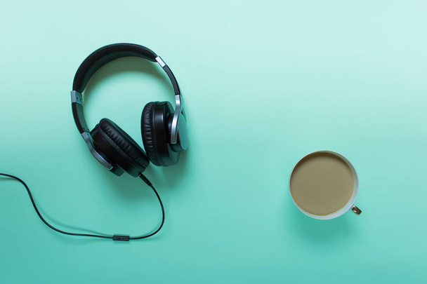 Headphones with coffee - Fotó, kép