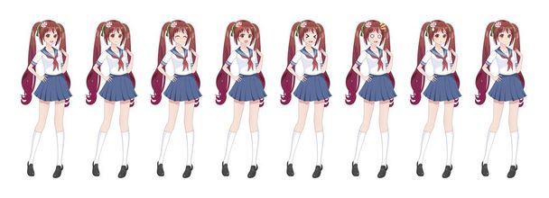 Anime manga iskoláslány a szoknya sailor ruha, kék - Vektor, kép