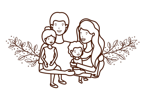 paar van ouders met kinderen avatar karakter - Vector, afbeelding