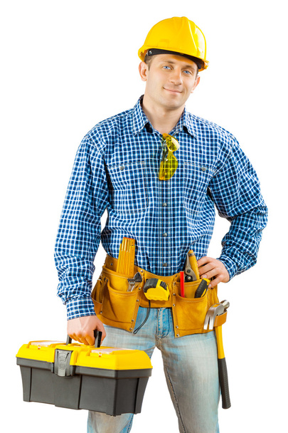 worker with toolbox isolated - Foto, Imagen