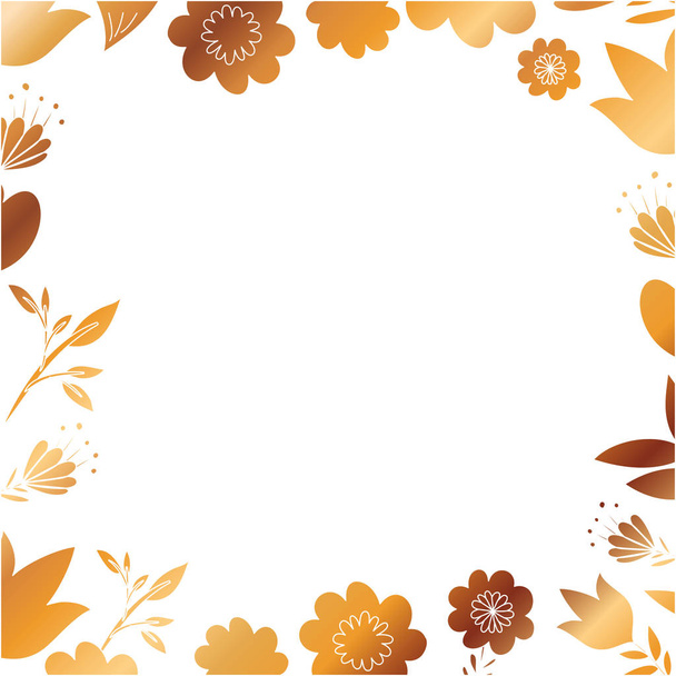 marco con flores y hojas de oro
 - Vector, Imagen