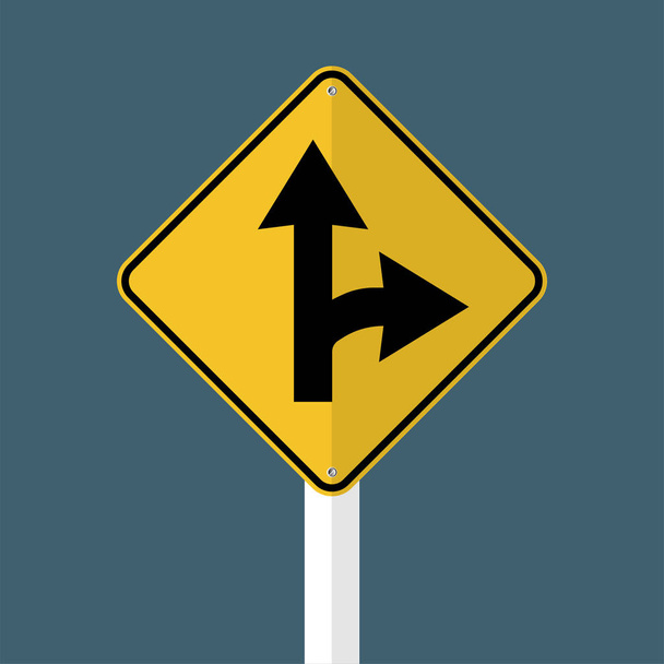 Right turn split sign isolated on grey sky background.Vector ill - Vector, Image