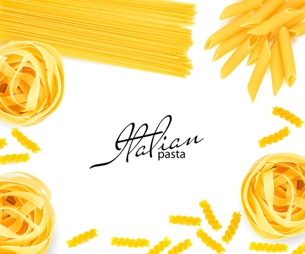 Fettuccine, spaghetti, penne, fusilli from durum wheat isolated  - 写真・画像