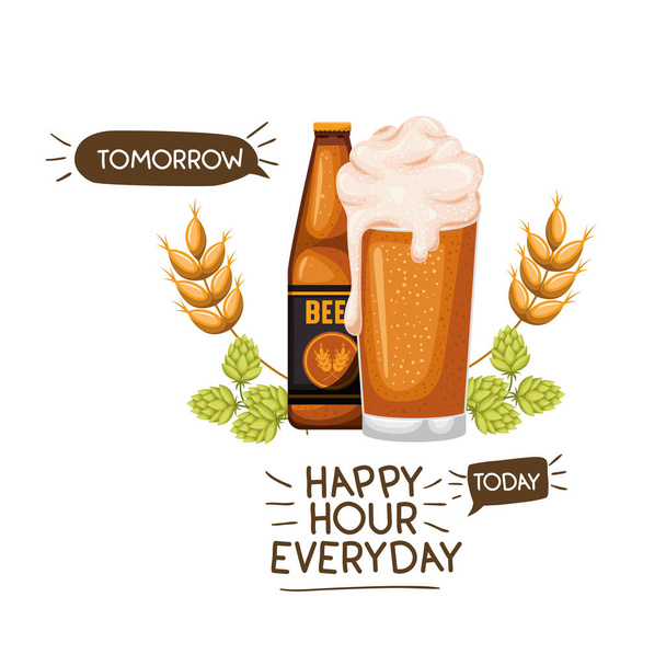 пляшка пива і скляна ізольована ікона
 - Вектор, зображення
