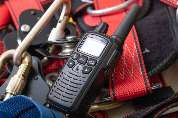 radio on the background of the system for climbing and equipment for climbers - Photo, Image