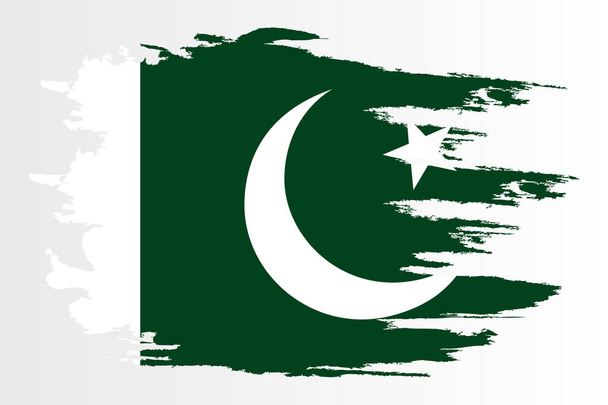 Bandeira do Paquistão. Pincel pintado Bandeira do Paquistão ilustração estilo desenhado à mão com um efeito grunge e aquarela. Bandeira do Paquistão com textura grunge. Ilustração vetorial
 - Vetor, Imagem