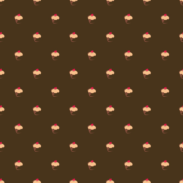 Seamless vector pattern, texture or background with big sweet muffin cupcakes on chocolate dark brown background. - ベクター画像