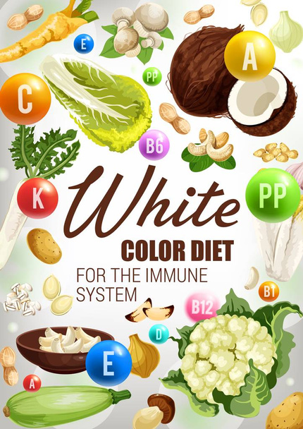 Verdure, noci e spezie della dieta di colore bianco
 - Vettoriali, immagini