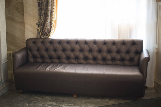 Brown leather sofa in the hall - Photo, Image