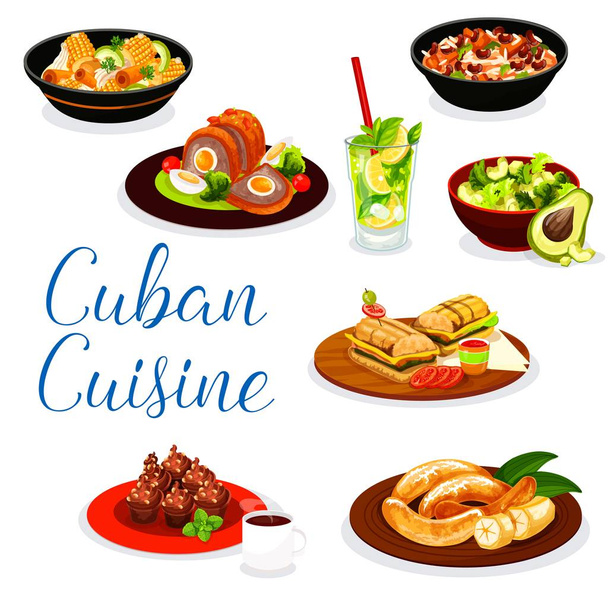 Kubai húsételek, desszert és ital - Vektor, kép