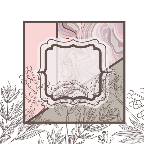 βικτοριανό με απομονωμένες εικονίδιο πλαίσιο και λουλούδια - Διάνυσμα, εικόνα