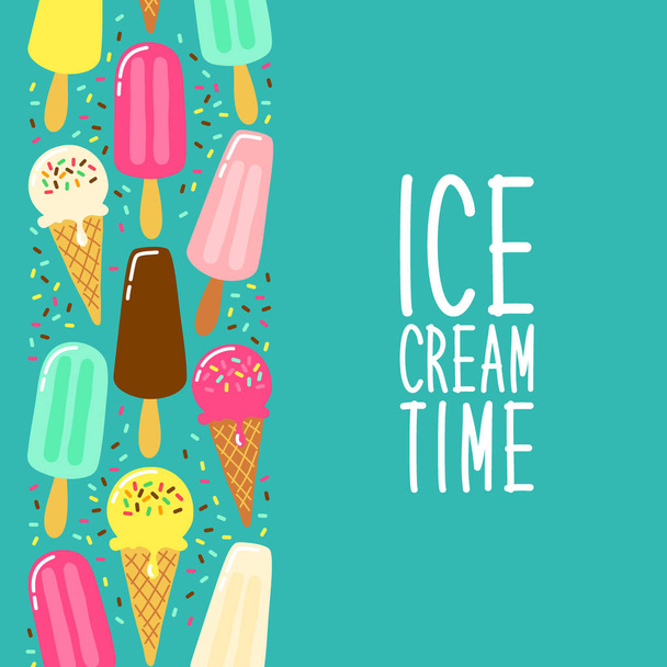 Cute Ice Cream collection background in vivid tasty colors ideal for banners, package etc - Vektor, kép